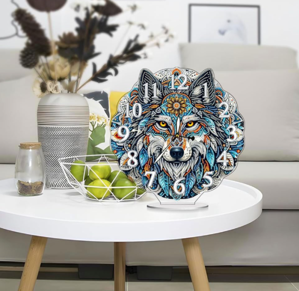 Diamond Painting Leuchtende Uhr Wolf